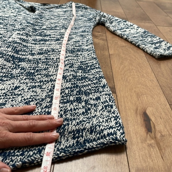 Massimo Dutti long knit cardigan open front Italian cotton yarn blue white sz M - Picture 8 of 11